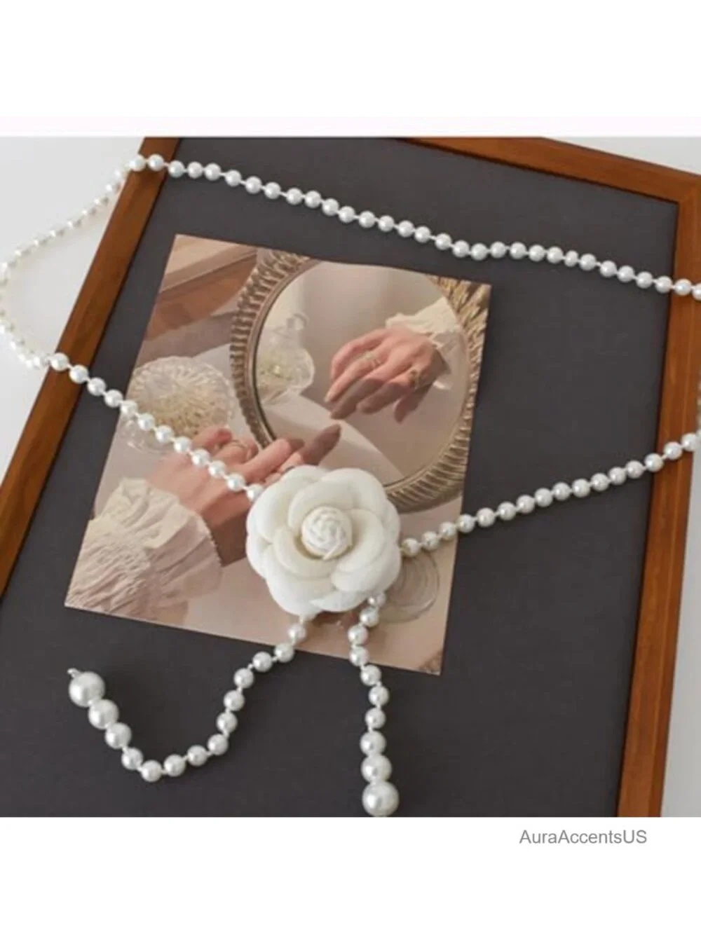 Large Floral Pearl Bead Waist Belt Faux Leather